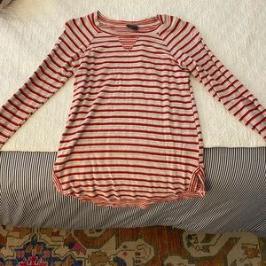 Red and gray striped top
